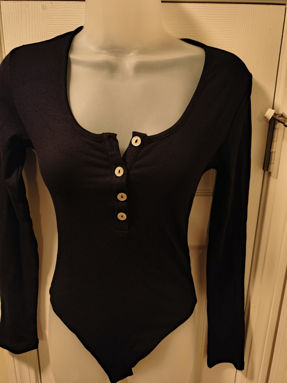 Black Long-Sleeve Henley Bodysuit - Women